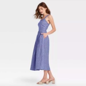 Who What Wear Open Buckle Back Linen Stripe Dress